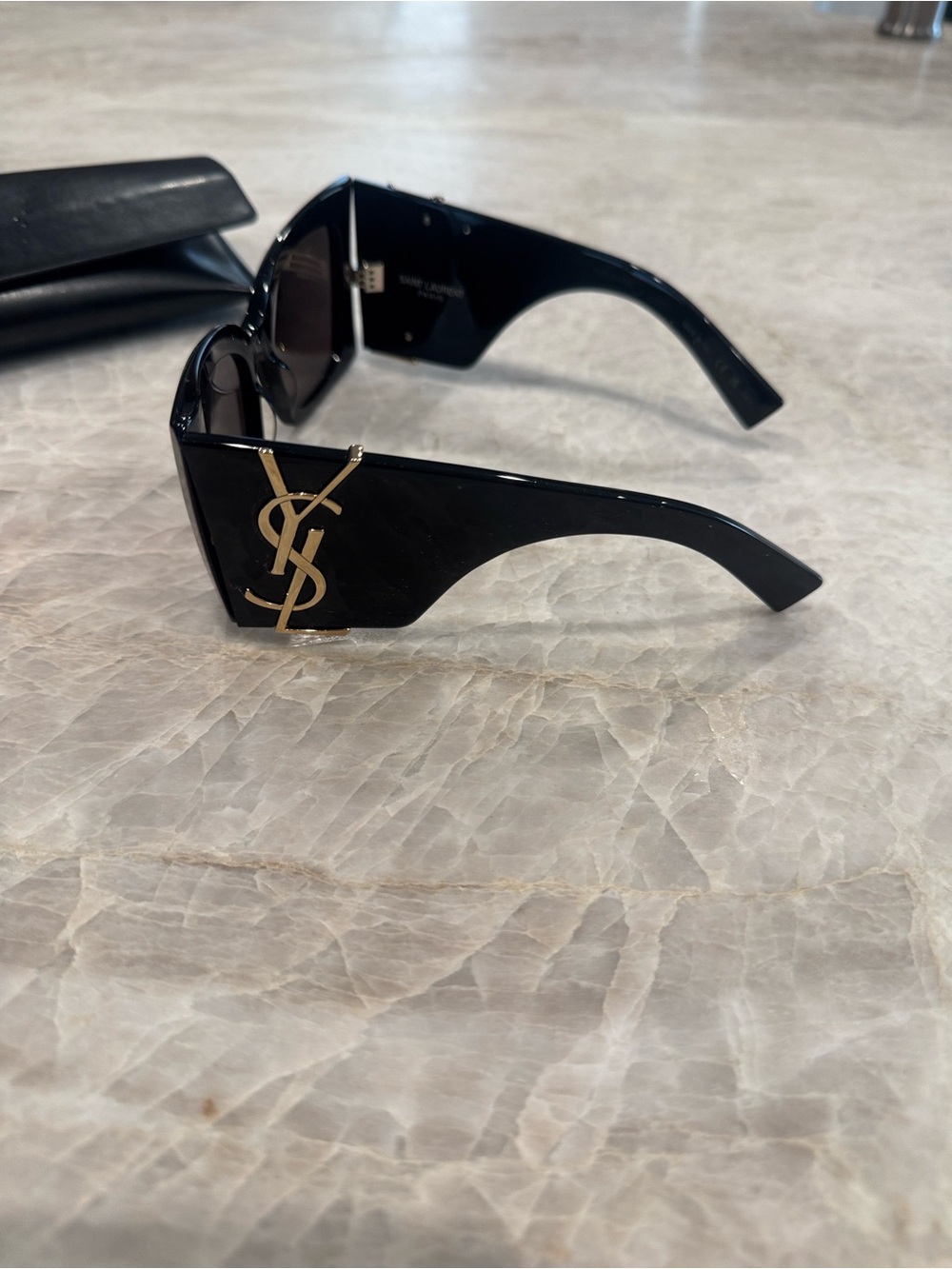 Saint Laurent Black Cat-Eye Sunglasses with Gold YSL Accent